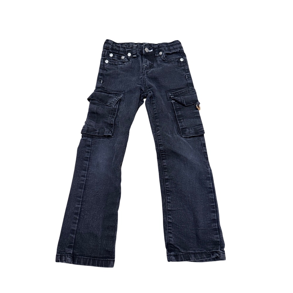 True Religion Ricky Relaxed Straight Cargo Jeans Boys 7 Faded Black Denim